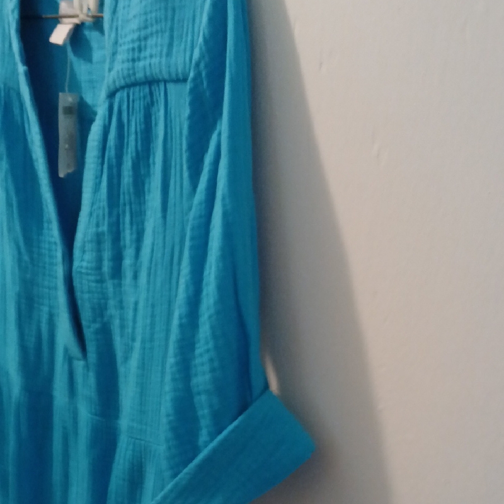 Chico's Blue Sundress with V-Neck and Cuffed 3/4 Sleeves - Picture 6 of 7